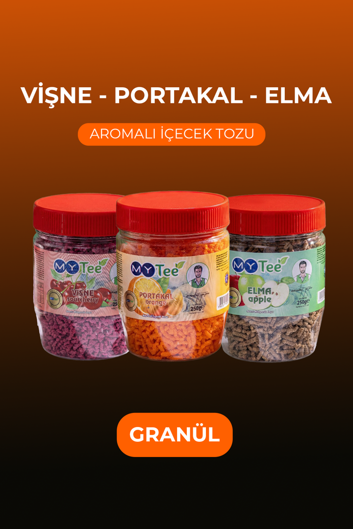 3'lü Portakal - Vişne - Elma Aromalı Granül İçecek Tozu 3 x 250gr resmi