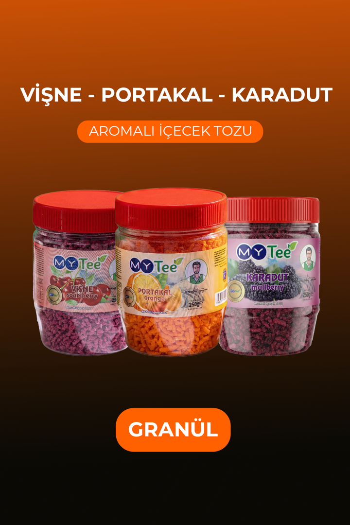 3'lü Portakal - Vişne - Karadut Aromalı Granül İçecek Tozu 3 x 250gr resmi