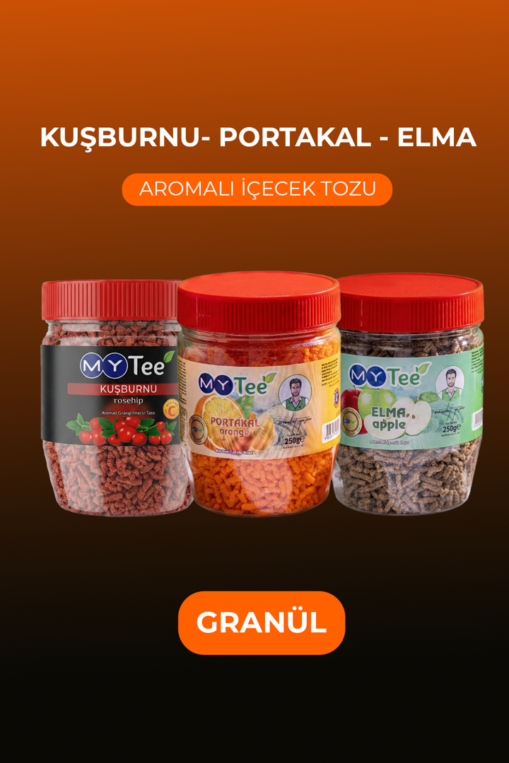 3'lü Portakal - Kuşburnu - Elma Aromalı Granül İçecek Tozu 3 x 250gr resmi