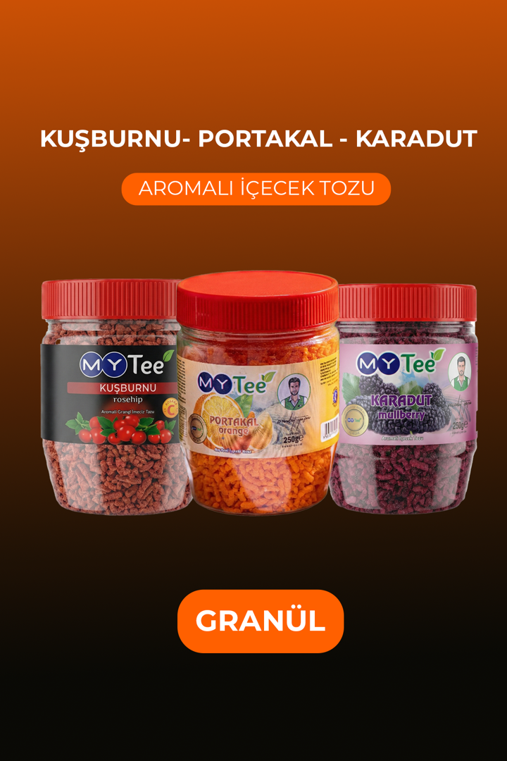 3'lü Portakal - Kuşburnu - Karadut Aromalı Granül İçecek Tozu 3 x 250gr resmi