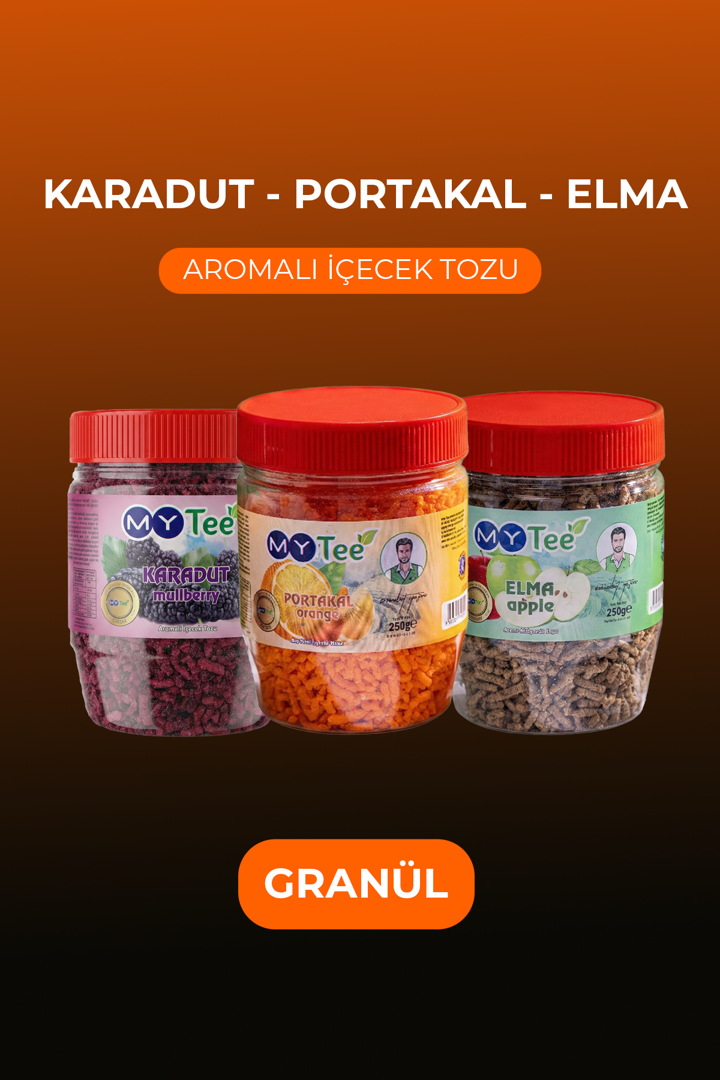 3'lü Portakal - Karadut - Elma Aromalı Granül İçecek Tozu 3 x 250gr resmi