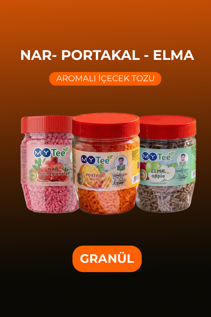 3'lü Portakal - Nar - Elma Aromalı Granül İçecek Tozu 3 x 250gr resmi