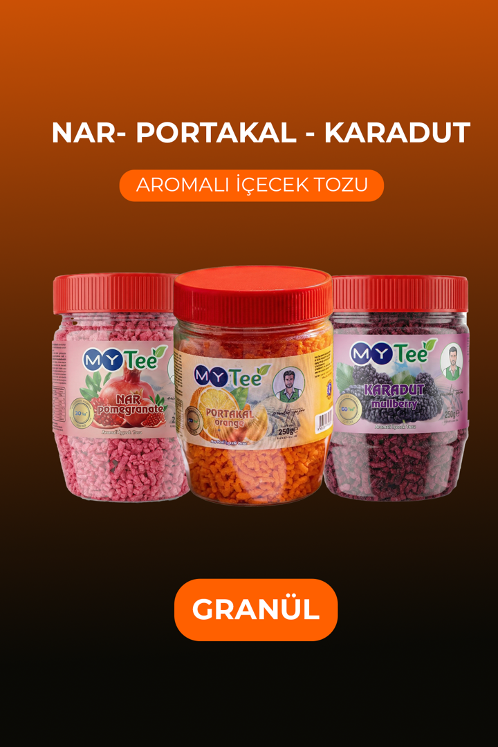 3'lü Portakal - Nar - Karadut Aromalı Granül İçecek Tozu 3 x 250gr resmi