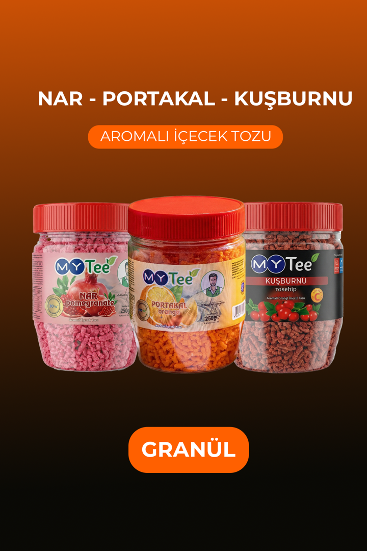 3'lü Portakal - Nar - Kuşburnu Aromalı Granül İçecek Tozu 3 x 250gr resmi
