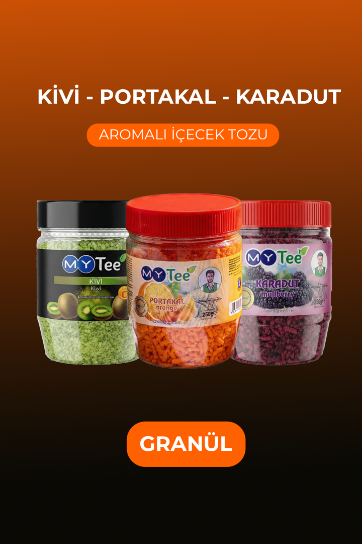 3'lü Portakal - Kivi - Karadut Aromalı Granül İçecek Tozu 3 x 250gr resmi