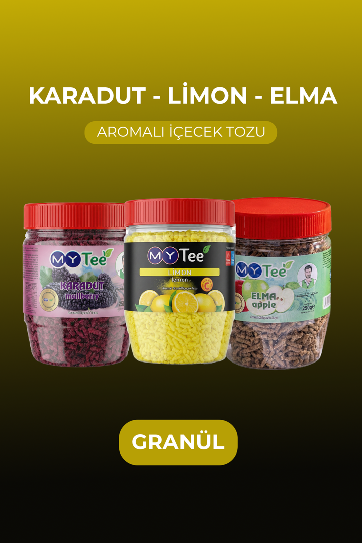 3'lü Limon - Karadut - Elma Aromalı Granül İçecek Tozu 3 x 250gr resmi
