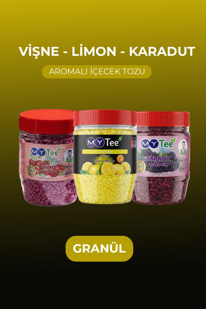 3'lü Limon - Vişne - Karadut Aromalı Granül İçecek Tozu 3 x 250gr resmi