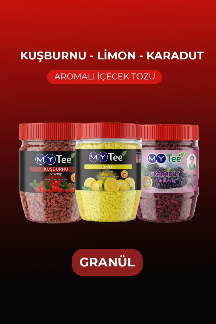 3'lü Limon - Kuşburnu - Karadut Aromalı Granül İçecek Tozu 3 x 250gr resmi